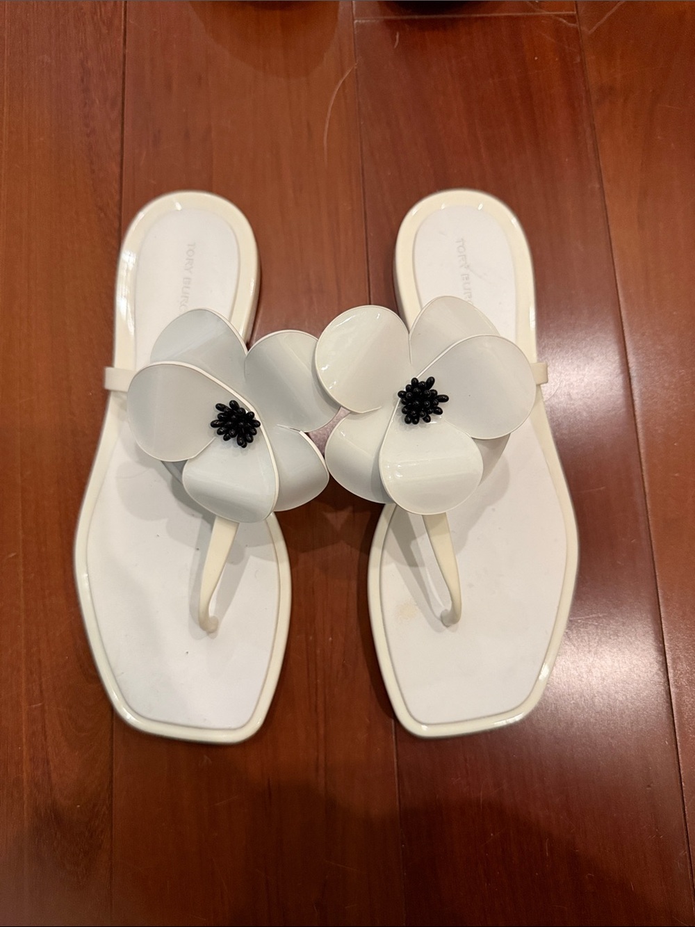 Tory Burch Cream Floral Jelly Thong Sandals